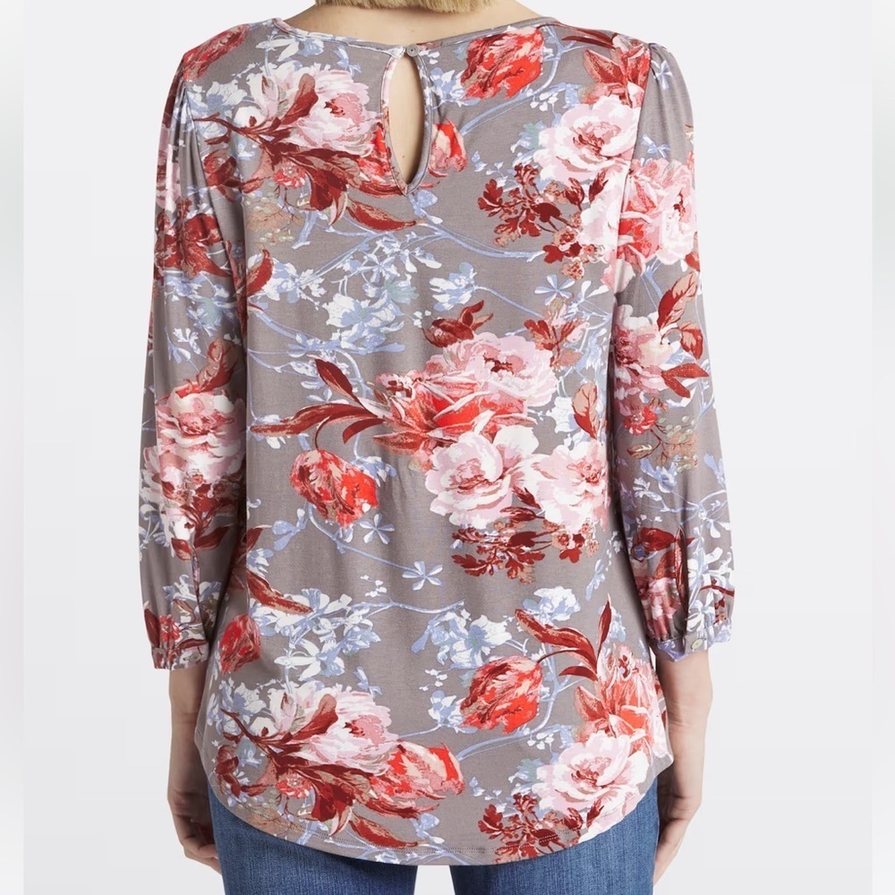 Daniel Rainn - Branwen Pleated Knit Top. Blouse. Shirt. Size XL. Grey floral - Picture 3 of 16